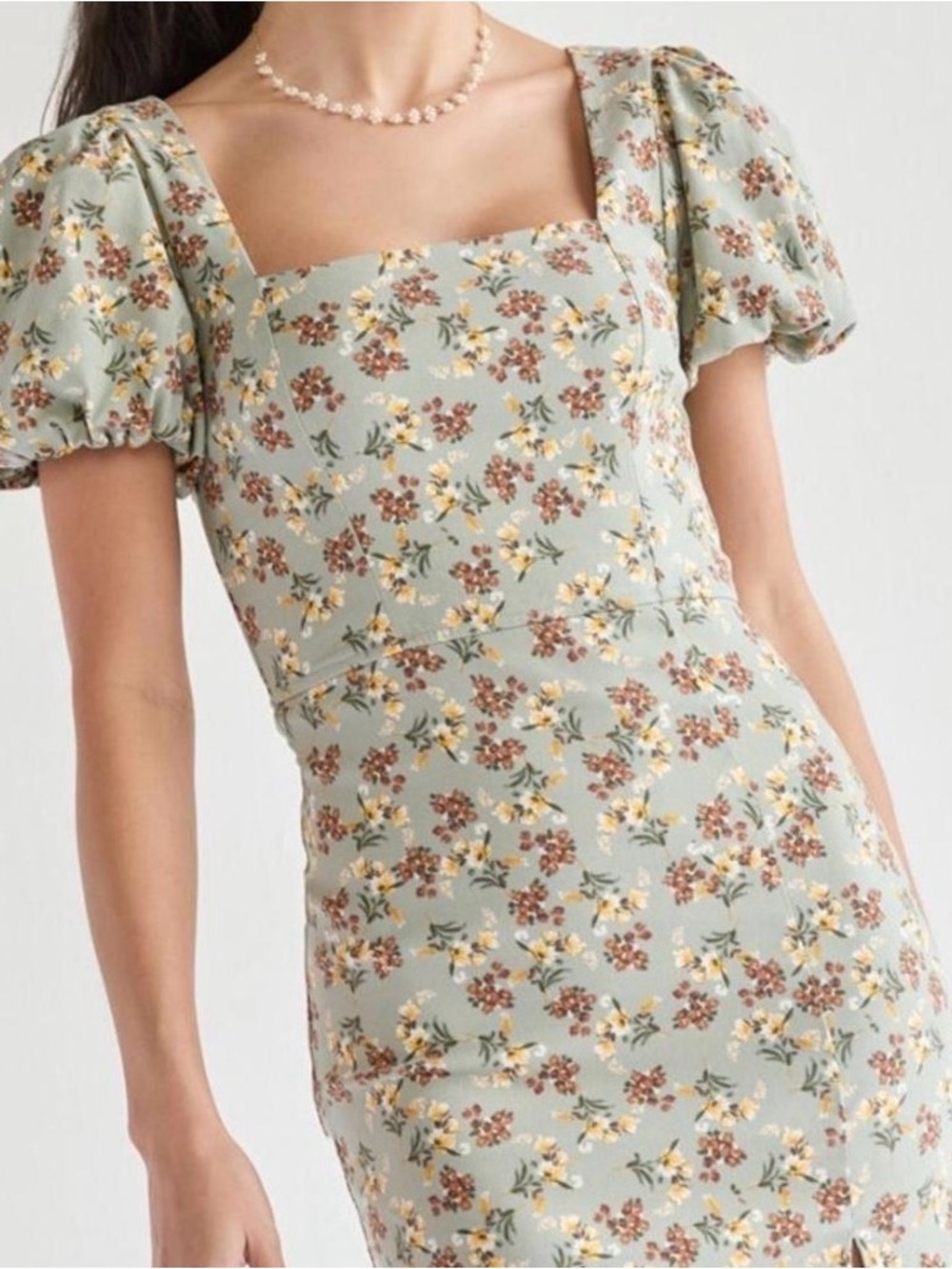 NWT Cottagecore Ditsy Floral Mini Dress - Sage Green & Yellow xl - Picture 7 of 7